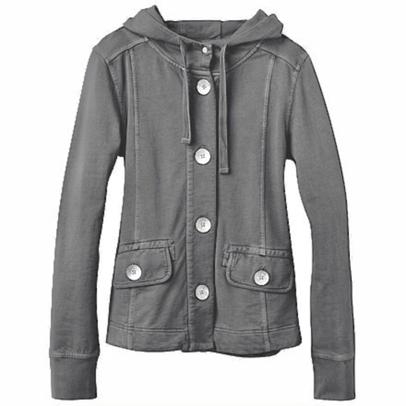 Prana Tops - Prana Gray Janelle Button Front Hoodie Jacket Organic Cotton Sweatshirt